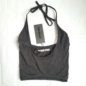NWT HYEIN SEO Black Knit Halter Tie Neck Crop Top Stretch XS
